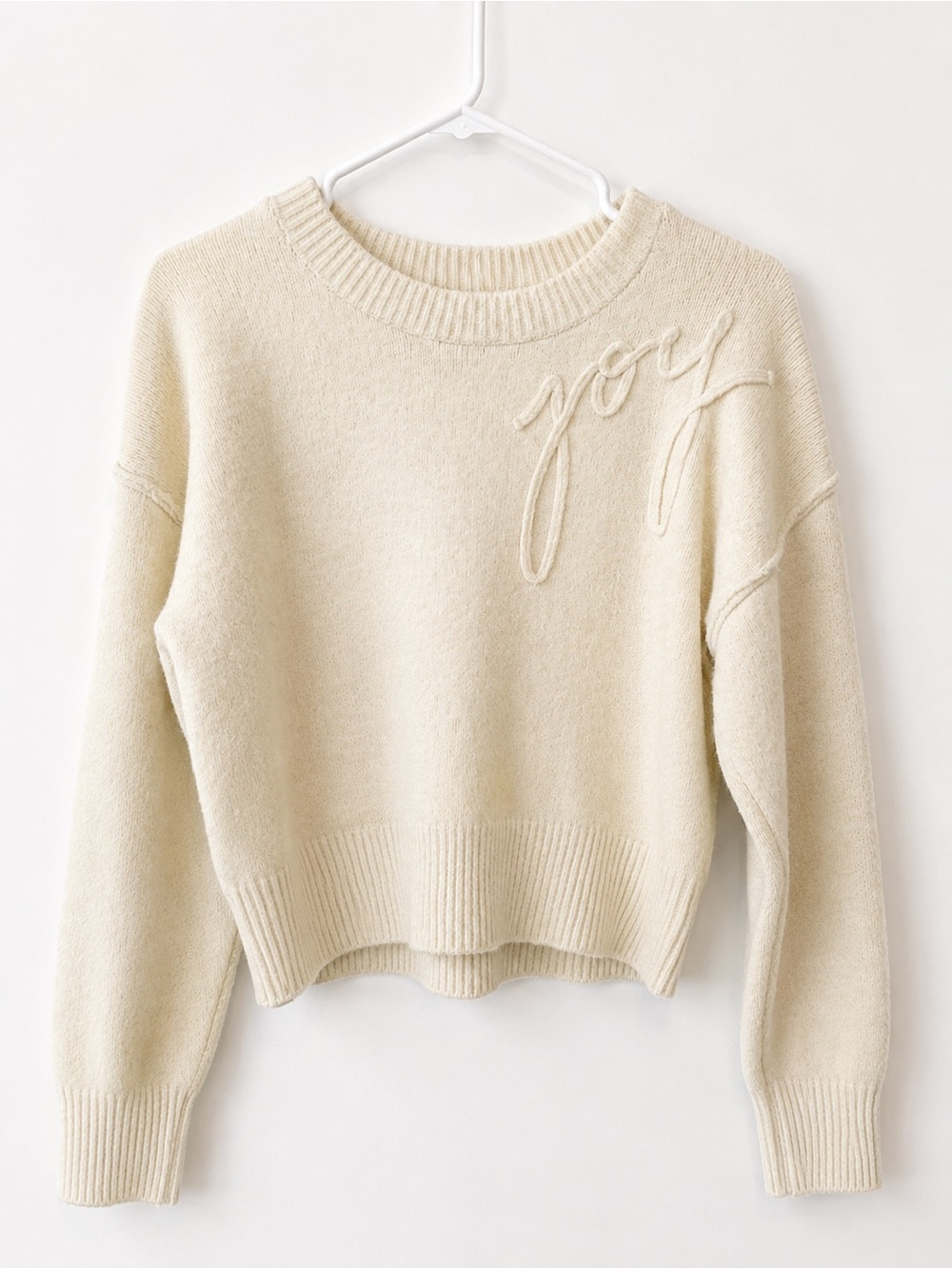 Universal Thread Cream Crewneck Sweater with 'joy' Detail